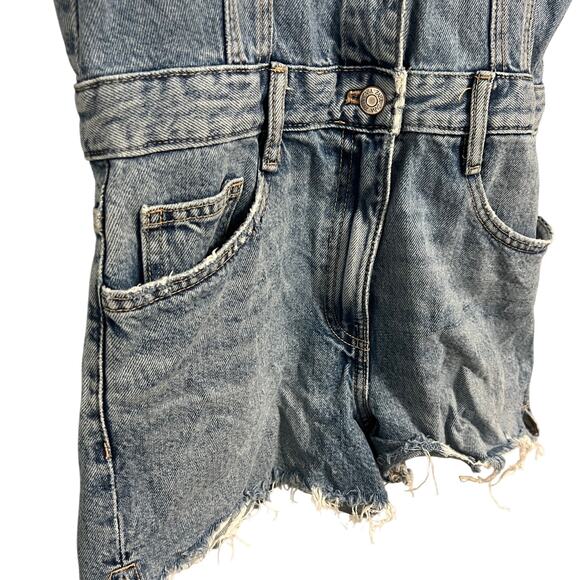 Zara Denim Short Jumpsuit Women's Small Blue Distressed Festival - Picture 10 of 12